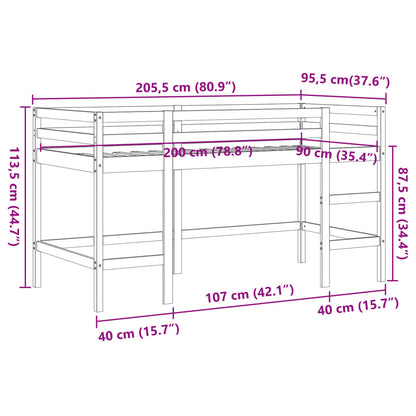 Kids' Loft Bed without Mattress with Ladder Wax Brown 90x200 cm
