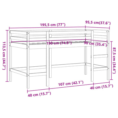 Kids' Loft Bed without Mattress with Ladder Wax Brown 90x190 cm Single