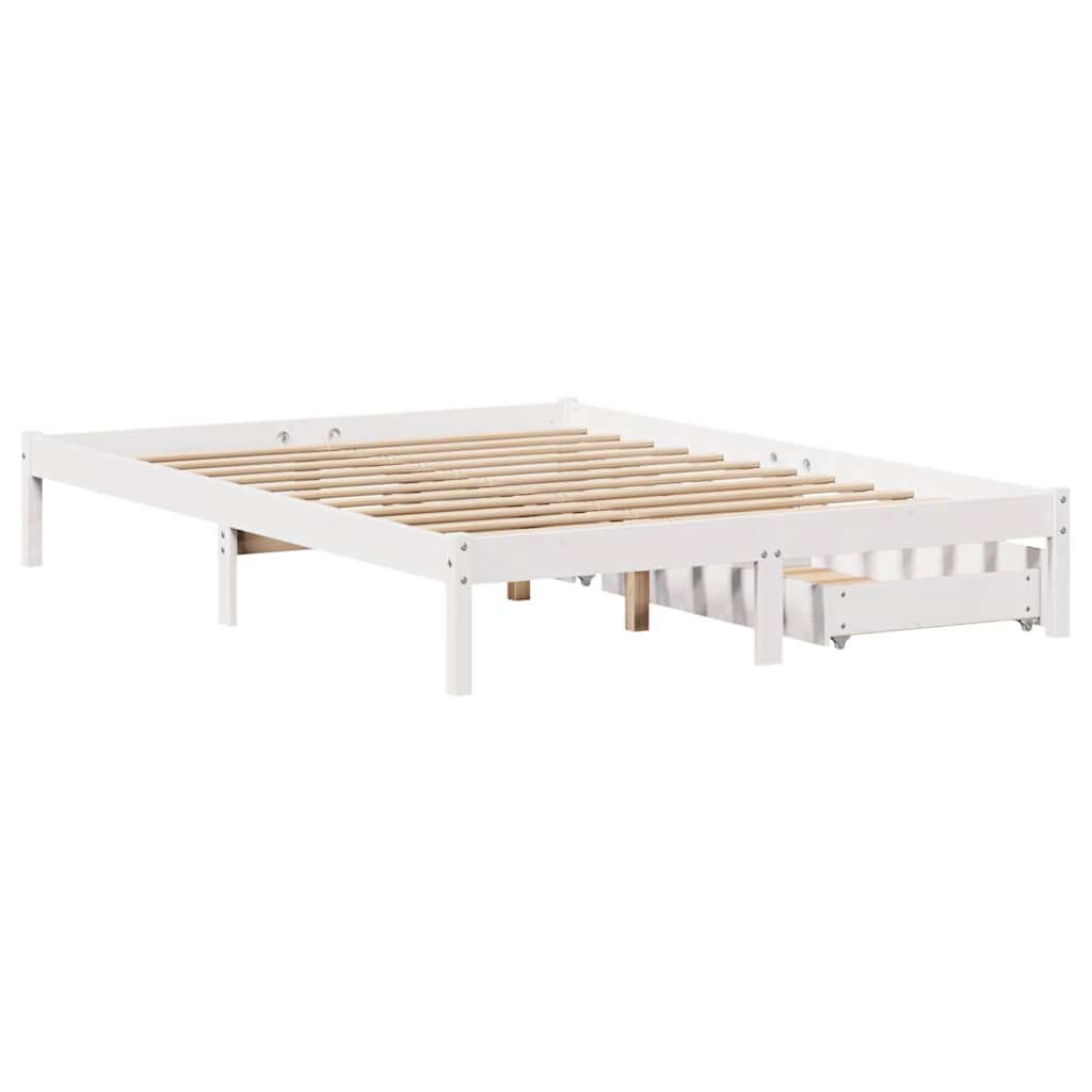 Bed Frame without Mattress White 135x190 cm Double Solid Wood Pine