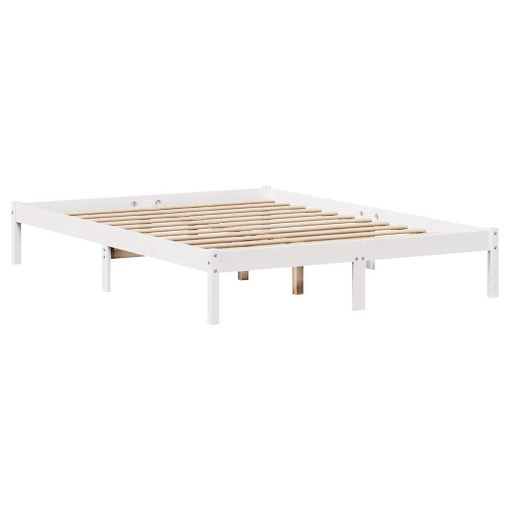 Bed Frame without Mattress White 135x190 cm Double Solid Wood Pine