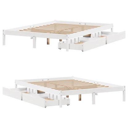 Bed Frame without Mattress White 135x190 cm Double Solid Wood Pine