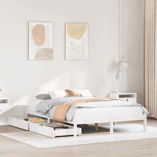 Bed Frame without Mattress White 135x190 cm Double Solid Wood Pine