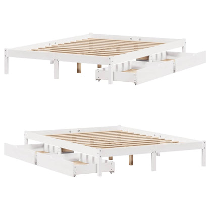 Bed Frame without Mattress White 150x200 cm King Size Solid Wood Pine