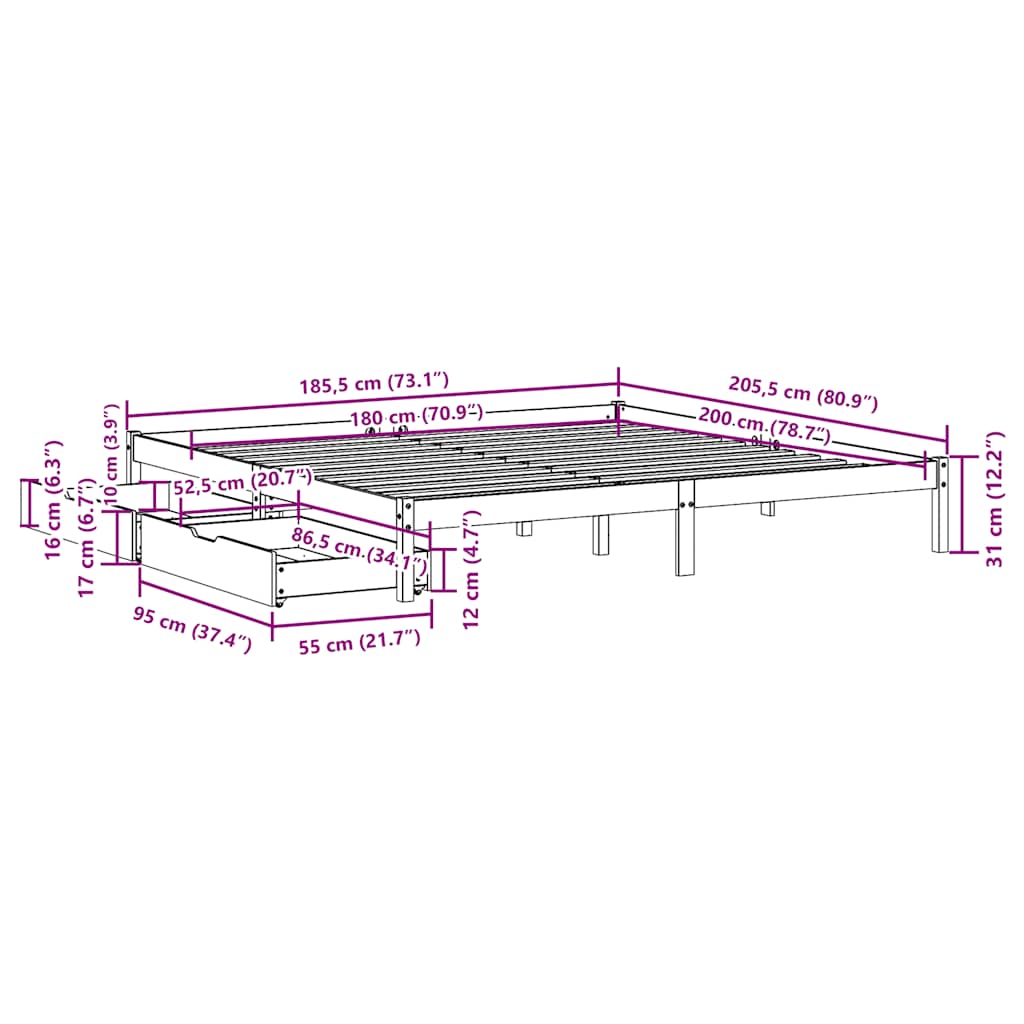 Bed Frame without Mattress 180x200 cm Super King Solid Wood Pine