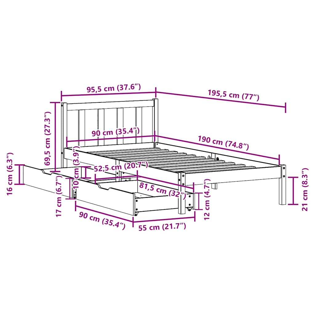 Bed Frame without Mattress White 90x190 cm Single Solid Wood Pine