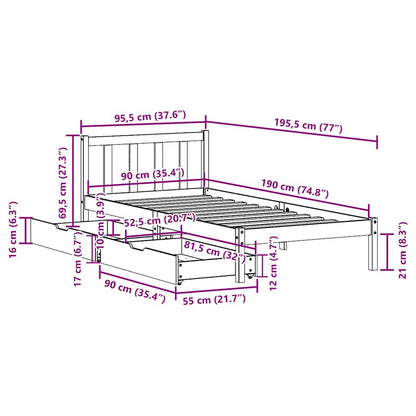 Bed Frame without Mattress White 90x190 cm Single Solid Wood Pine