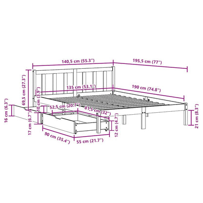 Bed Frame without Mattress White 135x190 cm Double Solid Wood Pine