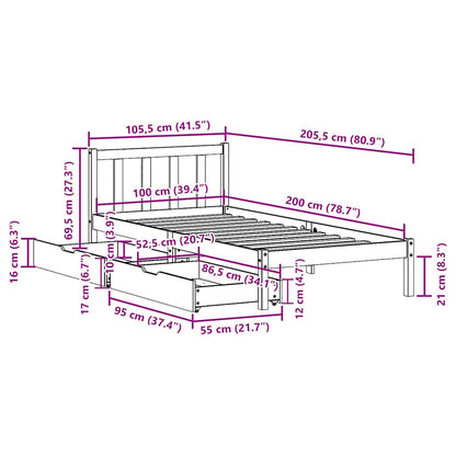 Bed Frame without Mattress White 100x200 cm Solid Wood Pine