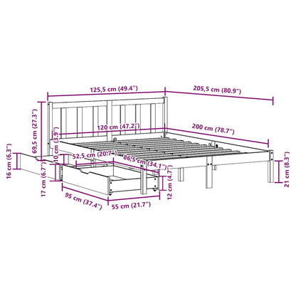 Bed Frame without Mattress White 120x200 cm Solid Wood Pine
