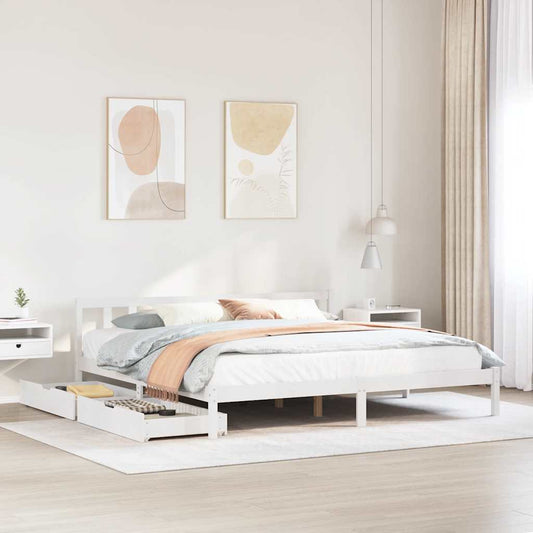 Bed Frame without Mattress White 180x200 cm Super King Solid Wood Pine
