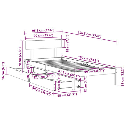 Bed Frame without Mattress White 90x190 cm Single Solid Wood Pine