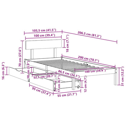 Bed Frame without Mattress White 100x200 cm Solid Wood Pine