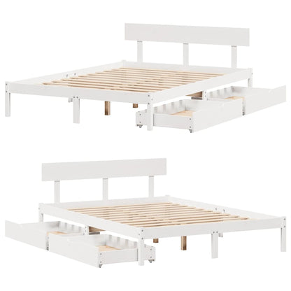 Bed Frame without Mattress White 150x200 cm King Size Solid Wood Pine
