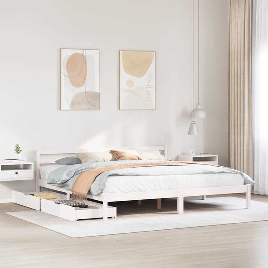Bed Frame without Mattress White 180x200 cm Super King Solid Wood Pine
