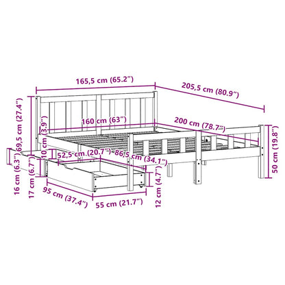 Bed Frame without Mattress 160x200 cm Solid Wood Pine