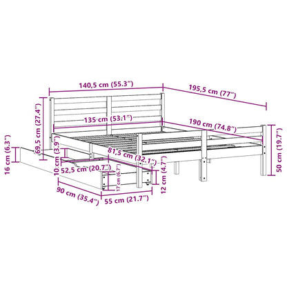 Bed Frame without Mattress White 135x190 cm Double Solid Wood Pine