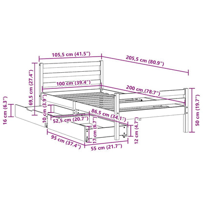 Bed Frame without Mattress White 100x200 cm Solid Wood Pine