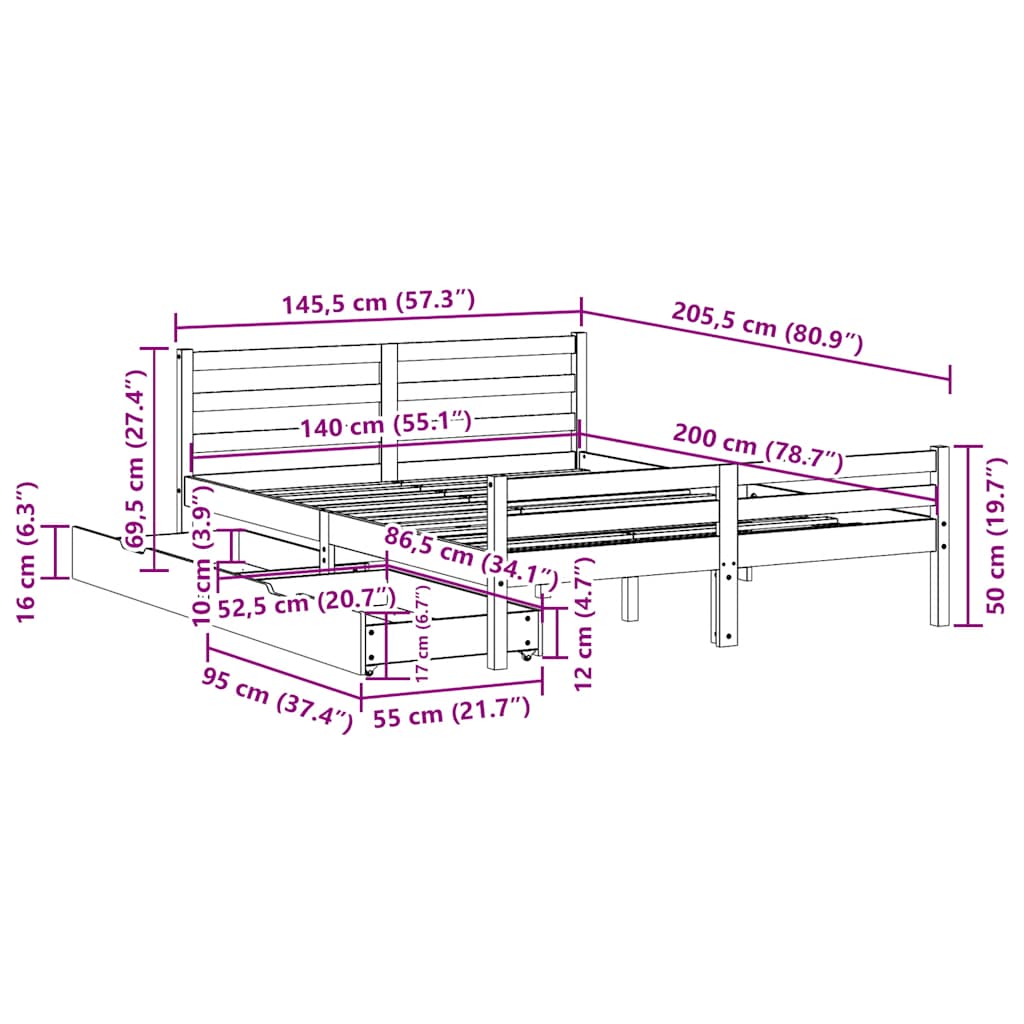 Bed Frame without Mattress White 140x200 cm Solid Wood Pine