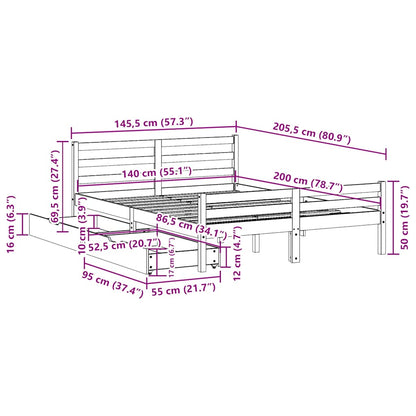 Bed Frame without Mattress White 140x200 cm Solid Wood Pine
