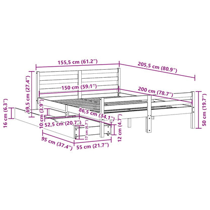Bed Frame without Mattress 150x200 cm King Size Solid Wood Pine