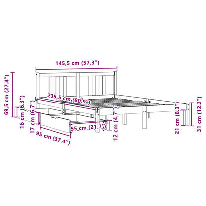 Bed Frame without Mattress White 140x200 cm Solid Wood Pine