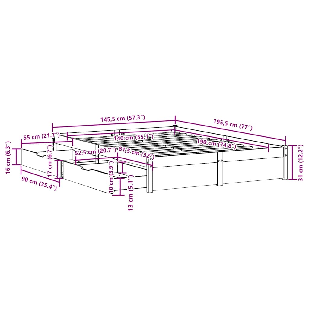 Bed Frame without Mattress White 140x190 cm Solid Wood Pine
