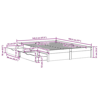 Bed Frame without Mattress White 140x190 cm Solid Wood Pine