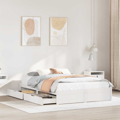 Bed Frame without Mattress White 150x200 cm King Size Solid Wood Pine