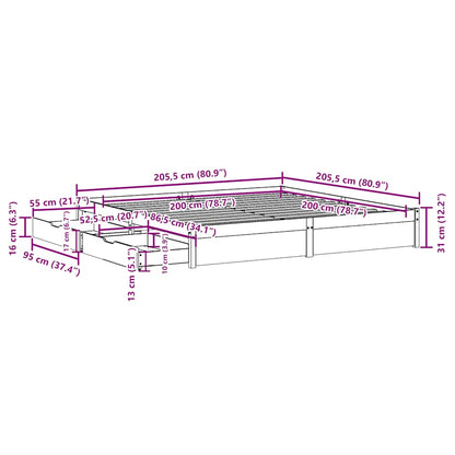 Bed Frame without Mattress White 200x200 cm Solid Wood Pine