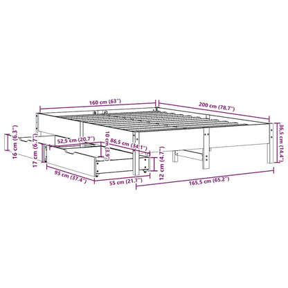 Bed Frame without Mattress White 160x200 cm Solid Wood Pine