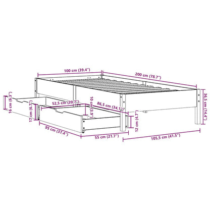 Bed Frame without Mattress White 100x200 cm Solid Wood Pine