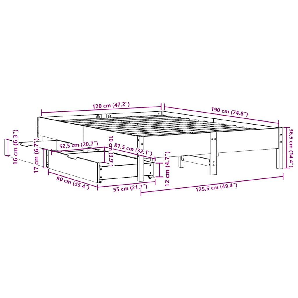 Bed Frame without Mattress White 120x190 cm Small Double Solid Wood Pine