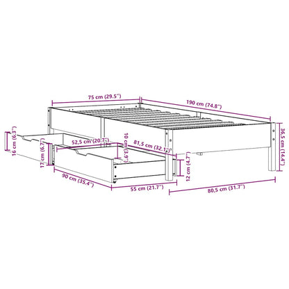 Bed Frame without Mattress White 75x190 cm Small Single Solid Wood Pine