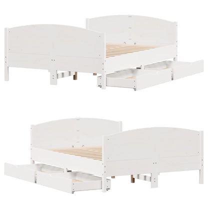 Bed Frame without Mattress White 150x200 cm King Size Solid Wood Pine