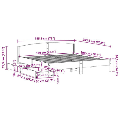 Bed Frame without Mattress White 180x200 cm Super King Solid Wood Pine