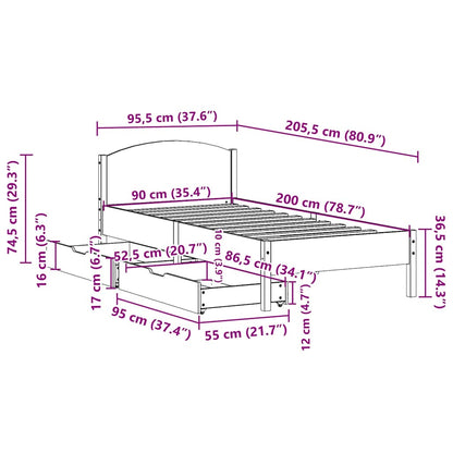 Bed Frame without Mattress White 90x200 cm Solid Wood Pine
