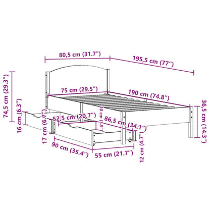 Bed Frame without Mattress White 75x190 cm Small Single Solid Wood Pine