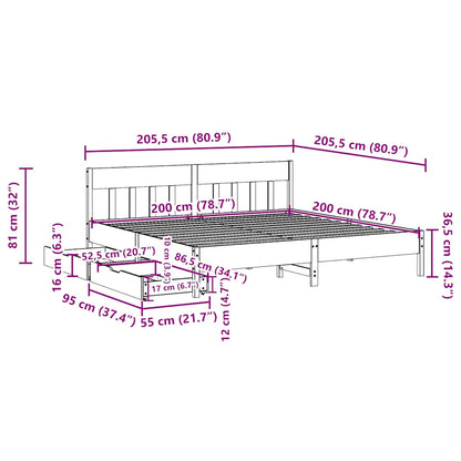 Bed Frame without Mattress 200x200 cm Solid Wood Pine