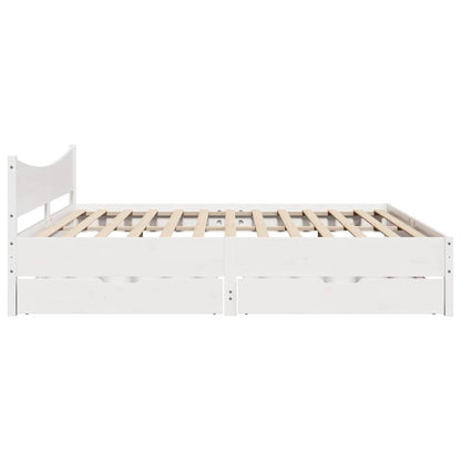 Bed Frame with Drawers White 200x200 cm Solid Wood Pine