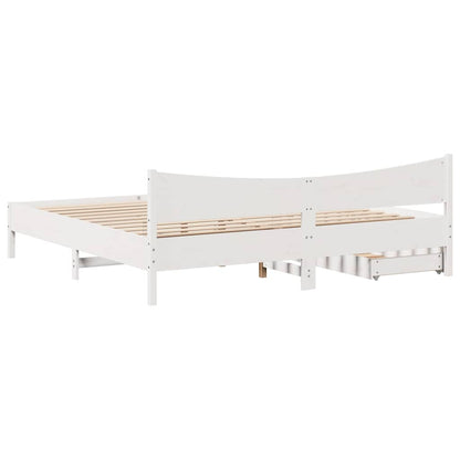 Bed Frame with Drawers White 200x200 cm Solid Wood Pine