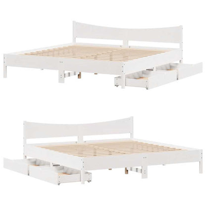 Bed Frame with Drawers White 200x200 cm Solid Wood Pine