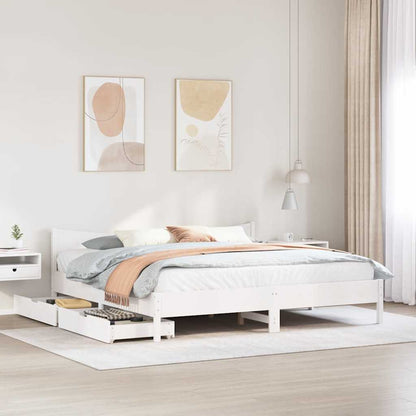 Bed Frame with Drawers White 180x200 cm Super King Solid Wood Pine