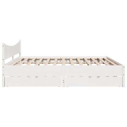 Bed Frame with Drawers White 180x200 cm Super King Solid Wood Pine