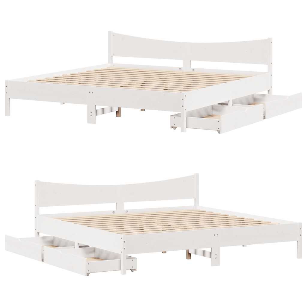 Bed Frame with Drawers White 180x200 cm Super King Solid Wood Pine