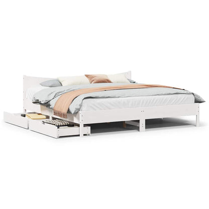 Bed Frame with Drawers White 180x200 cm Super King Solid Wood Pine