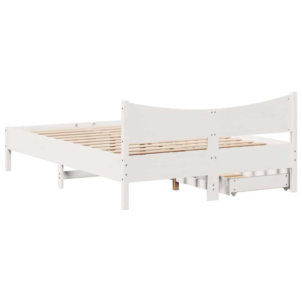 Bed Frame with Drawers White 160x200 cm Solid Wood Pine