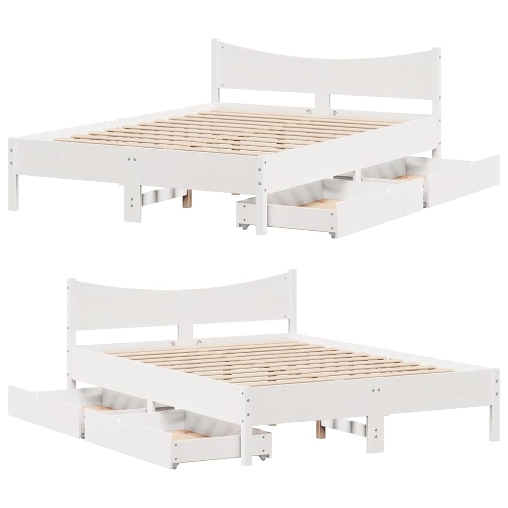 Bed Frame with Drawers White 160x200 cm Solid Wood Pine