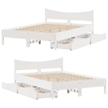 Bed Frame with Drawers White 160x200 cm Solid Wood Pine