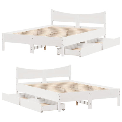 Bed Frame with Drawers White 135x190 cm Double Solid Wood Pine