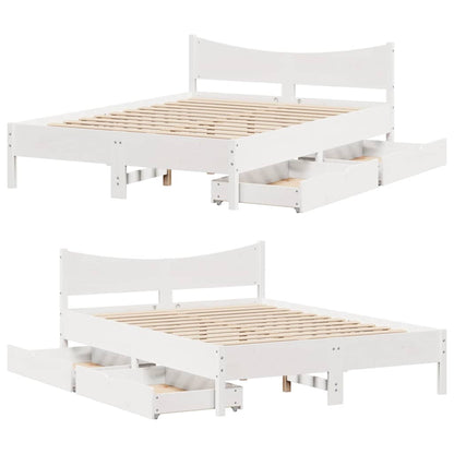 Bed Frame with Drawers White 120x190 cm Small Double Solid Wood Pine